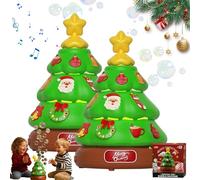 Music Bubble Christmas Tree with Stickers for Decorating, Rechargeable Bubble Machine, Xmas Tree Decoration Bubbles for Kids, Music Box with Lights, Christmas Decorations at Home (2pcs)
