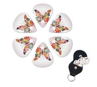 Music Butterfly Guitar Picks 6 Pack, 0.71mm Thickness Celluloid Bass Pick with Leather Guitar Pick Holder Keychain Abstract Art Pics Plectrum for Acoustic Electric Guitar, Ukulele, Bass