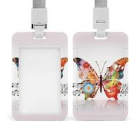 Music Butterfly Id Badge Holder with Lanyard, Clear Vertical Card Protector Waterproof, Breakaway Safety Neck Strap, Heavy Duty Name Tag Holder for Nurse Teacher Officer Staff Women Men