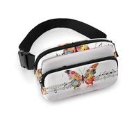 Music Butterfly Printed Fanny Pack Fanny Packs for Women Men,Crossbody Bag Large Chest Bag with Adjustable Strap for Outdoors Workout Traveling Casual Running, Music Butterfly, 20x13cm