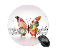Music Butterfly Round Mouse Pad 7.8 Inch, Portable Gaming Mouse Mat with Non-Slip Rubber Base & Smooth Surface, Waterproof Mousepad for PC, Laptop, Computer, Office, Home