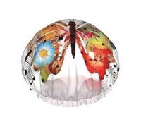 Music Butterfly Shower Cap for Women Men, Adjustable Reusable Shower Bonnet Double Layer Waterproof Bath Caps, EVA Lining, Elastic Band Hair Cap for All Hair Lengths