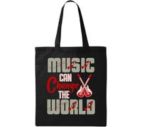 Music Can Change The World Guitar Logo Natural Ecological Cotton Tote Bag Black