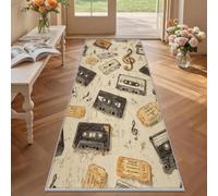 Music Cassette Runner Rugs for Hallway 60x220, Music Note Carpet Runner Non Slip Washable, Vintage Floor Mat for Hallway Entryway Kitchen Laundry Room M296kn