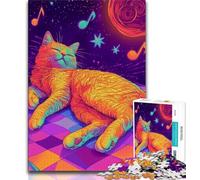 Music Cat 1000 Piece Jigsaw Puzzles for Teenagers,Stress Reliever Staycation Kill Time with Matching Poster And Trivia Sheet (75x50cm)