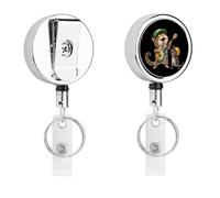 Music Cat and Rat Metal Badge Holder with Belt Clip and Key Ring Retractable Id Badge Reel Key Chain