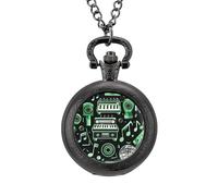 Music Club Dj Icons Vintage Pocket Watch with Chain Arabic Numerals Scale Quartz Pocket Watches Gifts for Men Women