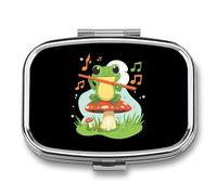 Music Cute Frog Funny Square Pill Organizer Travel Pharmacy Box Portable Medicine Case with 2 Compartments
