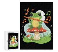 Music Cute Frog Funny Wooden Puzzle with Storage Box Adults Vertical Jigsaw Puzzles Challenge Gift for Family Game
