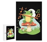 Music Cute Frog Funny Wooden Puzzle with Storage Box Adults Vertical Jigsaw Puzzles Challenge Gift for Family Game