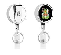 Music Cute Frog Retractable Keychain Heavy Duty Metal Badge Reels for Name Card Key Conferences Office