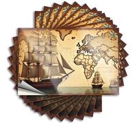 Music Decal Durable Garage | Vintage Map with Sailing Ships: Navigating The World's Oceans Tiny Self Adhesive Sticker for Water DIY(8X12CM)