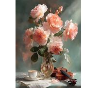 Music DIY Diamond Art, Diamond Painting for Home Wall Decor, Flower 5D Square Full Drill Crystal Art Kits for Adults, DIY Cross Stitch Embroidery Crafts Pictures, Gifts for Women, 16x20in R-9244