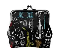 Music Doodle Background Women's Leather Coin Purse, Small Change Pouch with Kiss-Lock Clasp Closure Buckle Wallet for Girl Gift