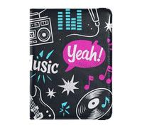 Music Doodle Black White Leather Passport and Vaccine Card Wallet Combo Travel Passport Wallet Passport Cover with RFID Blocking for Travel Essential Waterproof