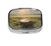 Music Drum in Field_1_1 Square Mini Pill Case, Compact Metal Pocket Pill Box with 2 Compartments for Travel