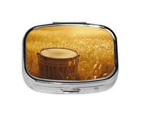 Music Drum in Field_1 Square Mini Pill Case, Compact Metal Pocket Pill Box with 2 Compartments for Travel