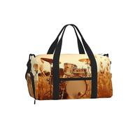 Music Drum in Field Gym Duffle Bag with Shoe Compartment Travel Weekender Overnight Bag Waterproof Sports Gym Bag with Shoulder Strap
