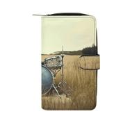 Music Drum in Field Leather Wallet，Bifold Clutch Billfold，Large Capacity Luxury Wallets for Everyday Use
