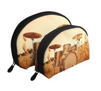 Music Drum in Field Portable Shell Cosmetic Bag Set - Travel Makeup Organiser with Zipper & Inner Compartments