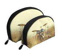 Music Drum in Field Portable Shell Cosmetic Bag Set - Travel Makeup Organiser with Zipper & Inner Compartments