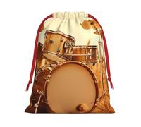 Music Drum in Field Super Soft Velvet Gift Bag with Drawstring Pouch, Full Printed Holiday Storage Bag for Christmas & Daily Storage