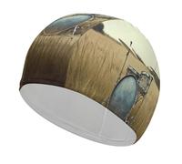 Music Drum in Field Swim Caps for Men Women Comfortable High Elasticity Swimming Cap Personalized Swimming Hat Breathable Swim Hats Keeps Hair Clean Bathing Cap for Long Short Hair
