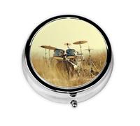 Music Drum in Field This Small, Printed, Round Pill Box is a Portable Pill and Vitamin Organizer Perfect for Pockets, Purses, and Travel.