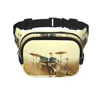 Music Drum in Field Unisex Adjustable Waist Square Double Layer Waist Pack for Outdoor Activities Travelling Running Hiking