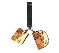 Music Drum in Field Wristlet Keychain Wallet Pouch with Strap Double Zipper Small Coin Purse Portable Wrist Bag for Travel Gym Daily Use