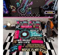 Music Duvet Cover Super King Music Notes Bedding for Kids Teens Adult Musical Theme Printed Comforter Quilt Cover, Girls Classical Record Decoration 3 Pcs Bed Set with 2 Pillowcases, Colorful