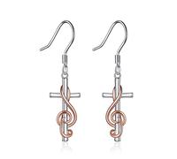Music Earrings Sterling Silver Musical Note Cross Drop Earrings Women Music Jewellery Gifts for Women