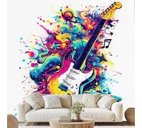 Music Elements Colorful Guitar Wall Paper Star Music Notes Dot Art Photo Wallpaper 3D Effect 500x350 cm Modern Pop Art Mural for Bedroom Living Room Non-Woven Poster Decoration wa39k