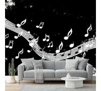 Music Elements Line Music Notes Print Photo Wallpaper, White Black Neon Lights Non-Woven Wall Mural, Decoration Poster Picture Design Mural for Living Room Kids Bedroom