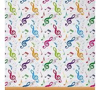 Music Fabric by The Yard,Colorful Musical Notes Fabric for Chairs,Geometric Holidays Celebrating Fabric for and Home DIY Projects,5 Yards,(L460*W150cm) Magenta Blue