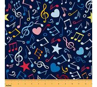 Music Fabric by The Yard Musical Notes Upholstery Fabric for Chairs Rotating Music Decorative Fabric for Clothing Quilting Sewing Rock Music Grunge Style Hip Hop Graffiti Fabric, Blue Red, 1 Yard