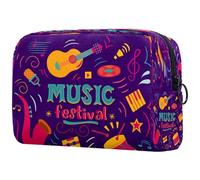 Music Festival Instrument Guitar Violin Drum Jazz Cosmetic Bag for Women, Travel Toiletries Bags Large Makeup Handy Pouch Organiser Bag with Zipper