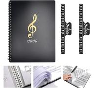 Music File Folder, ADERTOS A4 50 Pockets/100 Pages Music Sheet Folder Clef Paper Storage Documents Holder Bag Blank Plastic Concert Choral Folder Presentation Folder with 2 Music Score Clips for Choir