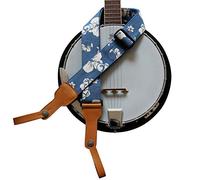 MUSIC FIRST Original Design, 2 inch width (5cm), Hawaii Style “Blue and White Plumeria” Soft Cotton & Genuine Leather Delux Banjo Strap, With 2 pieces of MUSIC FIRST Leather Strap Locker.