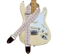 MUSIC FIRST Original Design, 2 inch width (5cm), Rose Grey Lace Electric Guitar Strap Bass Strap With Genuine Leather Strap End (The Leather Made In Italy) (Rose Grey Lace)