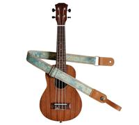 MUSIC FIRST Original Design "Stars On Denim" Ukulele Strap, Retro Aged Blue Denim Adjustable Neck Shoulder Belt with Genuine Leather Headstock Link