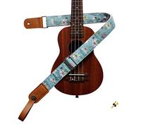 MUSIC FIRST Original Design Vintage Blue “Daisy” Soft Cotton & Genuine Leather Ukulele Strap Ukulele Shoulder Strap With a MUSIC FIRST Genuine Leather Strap Locker