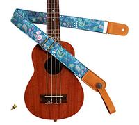 MUSIC FIRST Original Design Vintage “Dawn Fog Garden” Soft Cotton & Genuine Leather Ukulele Strap Ukulele Shoulder Strap With a Genuine Leather Strap Locker