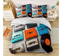 Music Funny Cassette Tape Bedding Duvet Cover Set With 2 Pillowcase - Vintage Style Reversible Microfiber Bedding for Bedroom Music Lovers - Easy Care, Machine Washable 260 × 220 cm