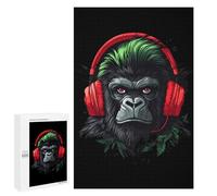 Music Gorilla with Headphone Fun Wooden Picture Vertical Version Puzzle Creative Gift Wood Jigsaw for Adults And Family Game