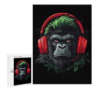 Music Gorilla with Headphone Fun Wooden Picture Vertical Version Puzzle Creative Gift Wood Jigsaw for Adults And Family Game