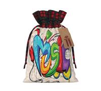 (Music Graffiti Style) Drawstring Gift Bags Holiday Present Goody Bags For Xmas Party M