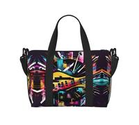 Music Graffiti Style Print Tote Crossbody Travel Bag with Zip Casual Handbag for Weekend Trips and Gym Shopping