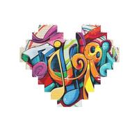 Music Graffiti Style Printed Jigsaw Puzzle 10.8x12.8 CM, Heart-Shaped Puzzle Challenging Game for Adults, Fun Decorative Wall Decor
