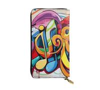 Music Graffiti Style Printed Leather Wallet with 12 Card Holder and 375 Money Clip, Long Clutch for Men Women